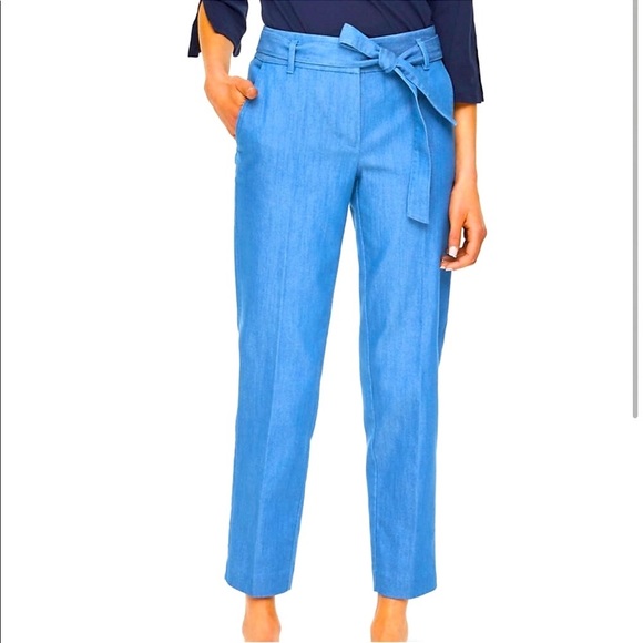 LOFT Chambray Tie Waist Slim Pants - NWT- SZ 12 Denim - Spring Jeans Ann Taylor - Picture 1 of 8